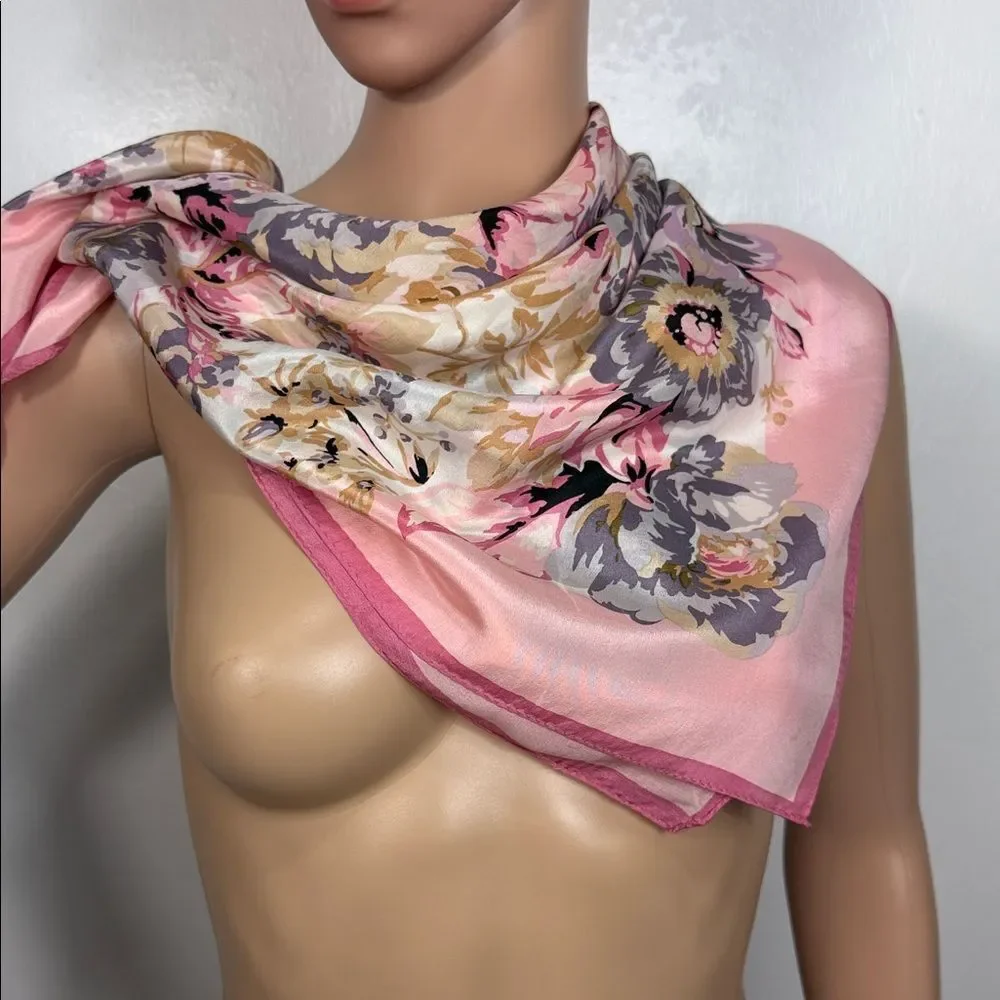 Adrienne Vittadini Pink Floral Silk Feel Square Scarf 31 x 29.5 Romantic